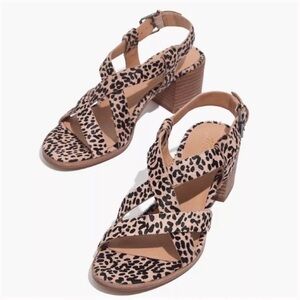 Madewell The Alyssa Leather‎ Calf Hair Animal Print Block Heel Sandals Leopard